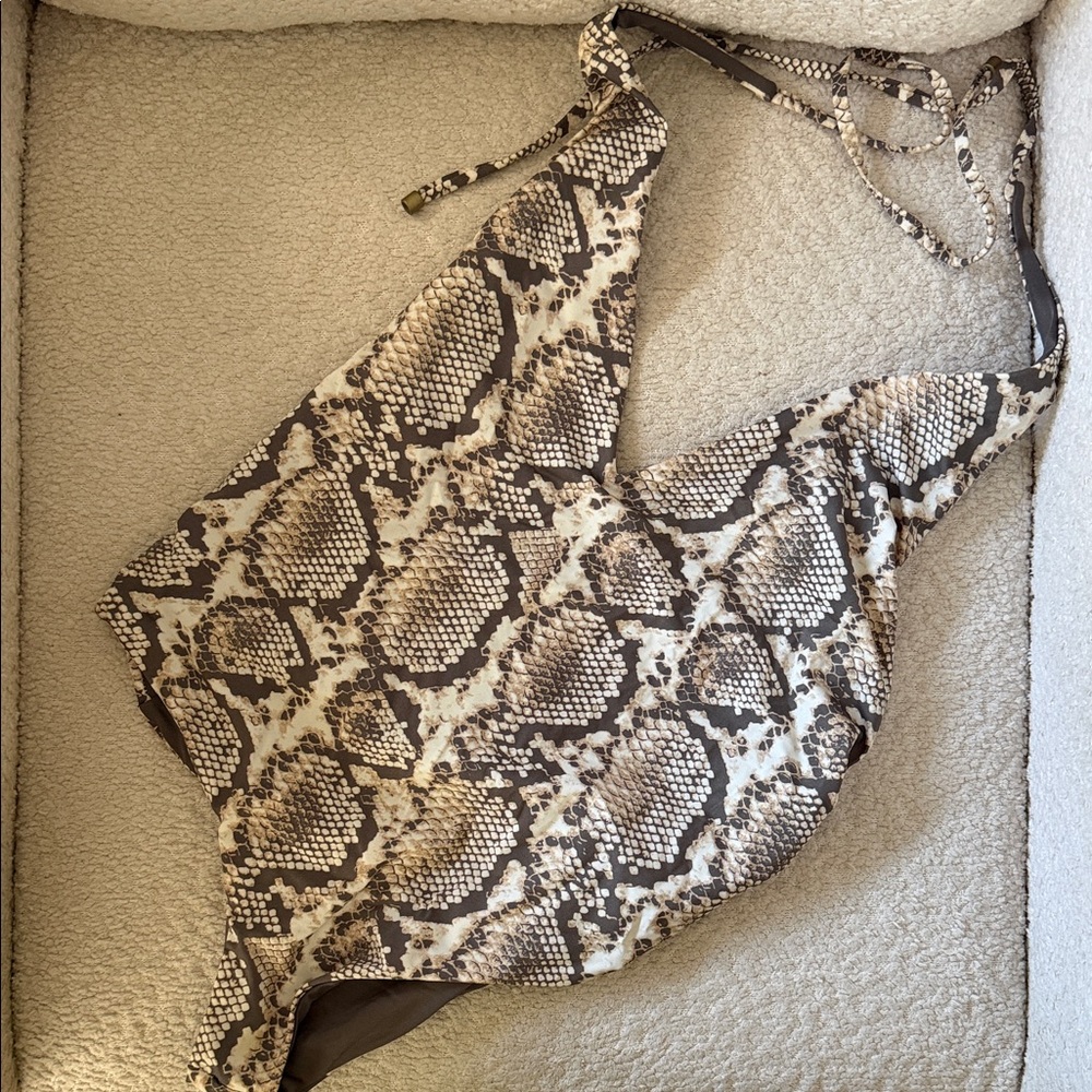 Vitamin A Reversible Brown and Cream Snakeskin One-Piece Swimsuit